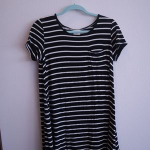 Black & White Stripped Short Sleeve T-Shirt Dress